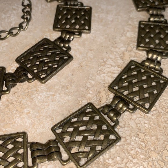 CONCHO BELT with brass lattice squares on chain, with snap. Adj. VTG OSFM